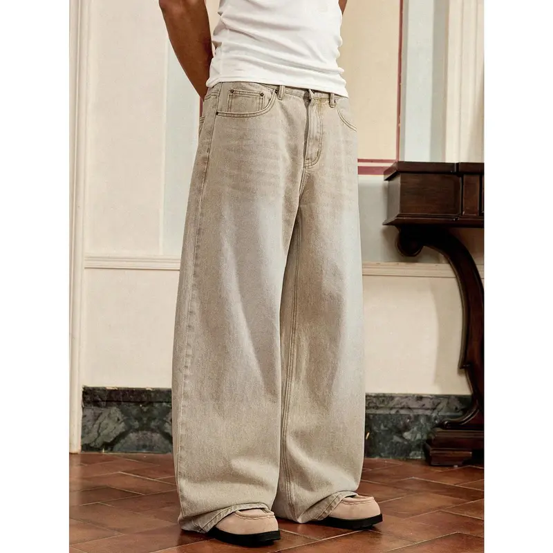 khaki wide leg jeans men - TikTok Shop