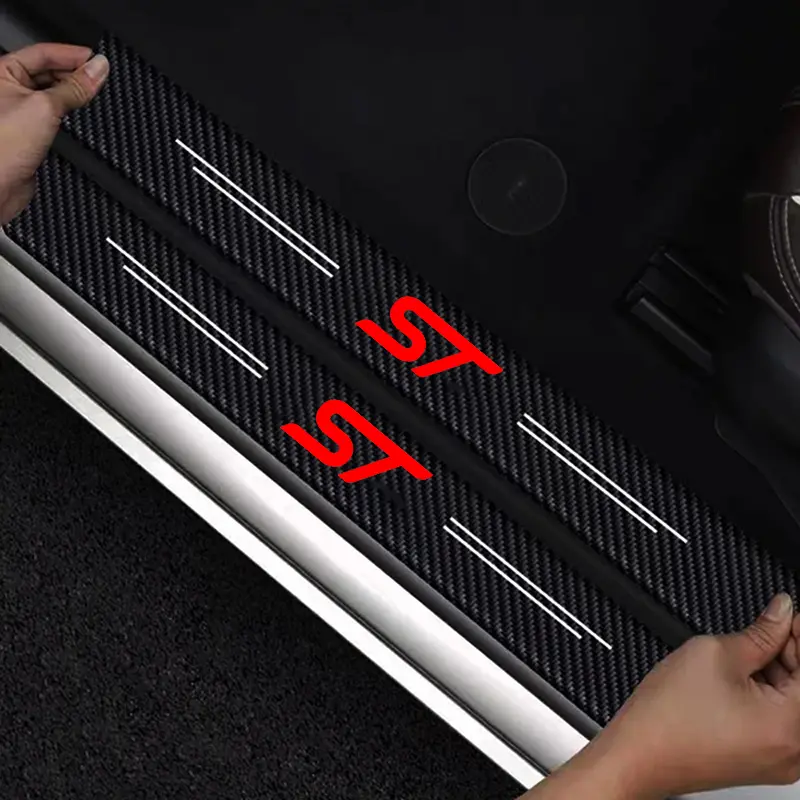 Carbon Fiber Door Stickers for Ford St-Line Kuga Fiesta, Interior Trim Strips, Welcome Pedal, Car Styling Accessories, 5-Piece Set, Decal for Cars