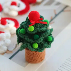 Handmade Crochet Christmas Tree Planter Decoration, Artificial Flowers, Long-Lasting Decor for Dining Room, Living Room, Bedroom, Party