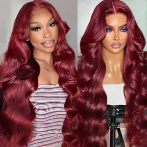 Zlzlblbl 13x6 99J Burgundy Lace Front Wigs Human Hair Body Wave HD Lace Front Wig Human Hair Wine Red Pre Plucked With Baby Hair 200% Density