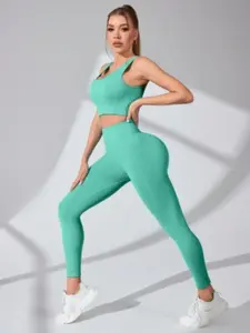 Seamless Peach Butt-Lifting Yoga Set for Women, Sporty Tight-Fitting with Sleeveless Bra and Long Pants, All Seasons Activewear, Workout Sets