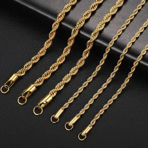 18K Real Gold-Plated Rope Chain Necklace for Women and Men,Upgraded Shine, Faceted Cut, Tarnish-Free, Goldstone necklace 6mm/8mm, 22"/24" Jewelry