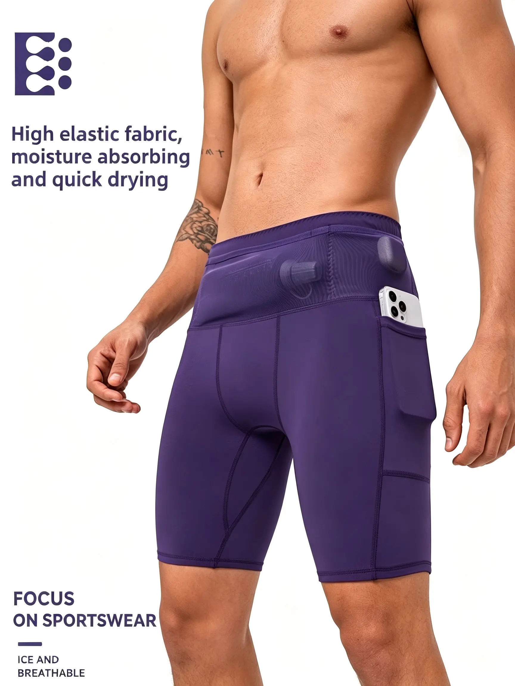 Mens Compression Shorts with Pockets, Quick Dry Running Shorts with Phone Holder, No Liner Workout Gym Athletic Shorts for Men