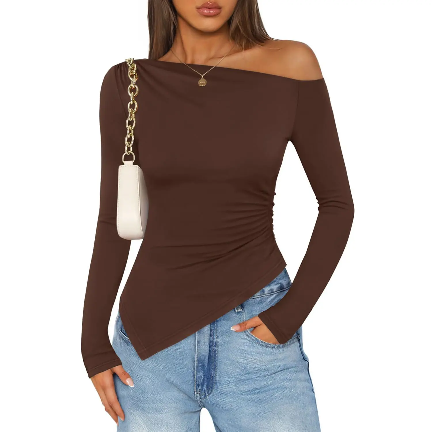 ZESICA Women's Off The Shoulder Tops 2026 Long Sleeve Y2K