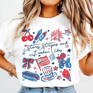 Girly American vibes with stars, stripes, cute patriotic doodles, and coquette style – perfect for 4th of July USA pride, 4th of july outfits for women, 4th of july, 4th of july shirt, 4th of july shirt for women, t shirts for men