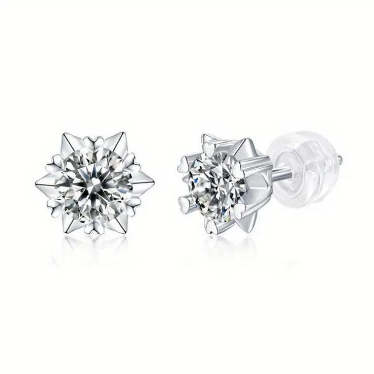 ZIIYONG 925 Sterling Silver Snowflake Starburst Diamond Stud Earrings - Hypoallergenic, Secure Push-Back Closure, Couples Promise Gift, Aesthetic Jewelry for Her