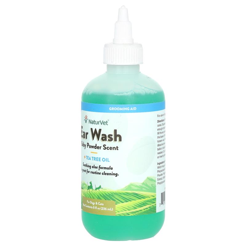 NaturVet Ear Wash + Tea Tree Oil, For Dogs & Cats, Baby Powder Scent, 8 fl oz (236 ml)
