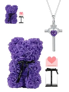 Sacred Heart Crown · Purple Star Original high-end crown cross heart gem pendant necklace, elegant and luxurious.Paired with a preserved rose & teddy bear gift box.Perfect mysterious gift for birthdays, Valentine’s Day, Mother’s Day and Christmas.