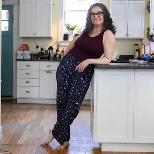 Adult "Kitten in the Stars" Cat Constellations Foldover Straight Leg Lounge Pants with Pockets