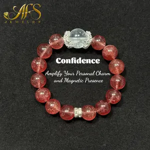 AFS Crystal Sweet Frequency Bracelet - Strawberry Quartz & Clear Quartz for Attracting Love, Joy & Positive Vibes, Adorable Daily Gift for Her