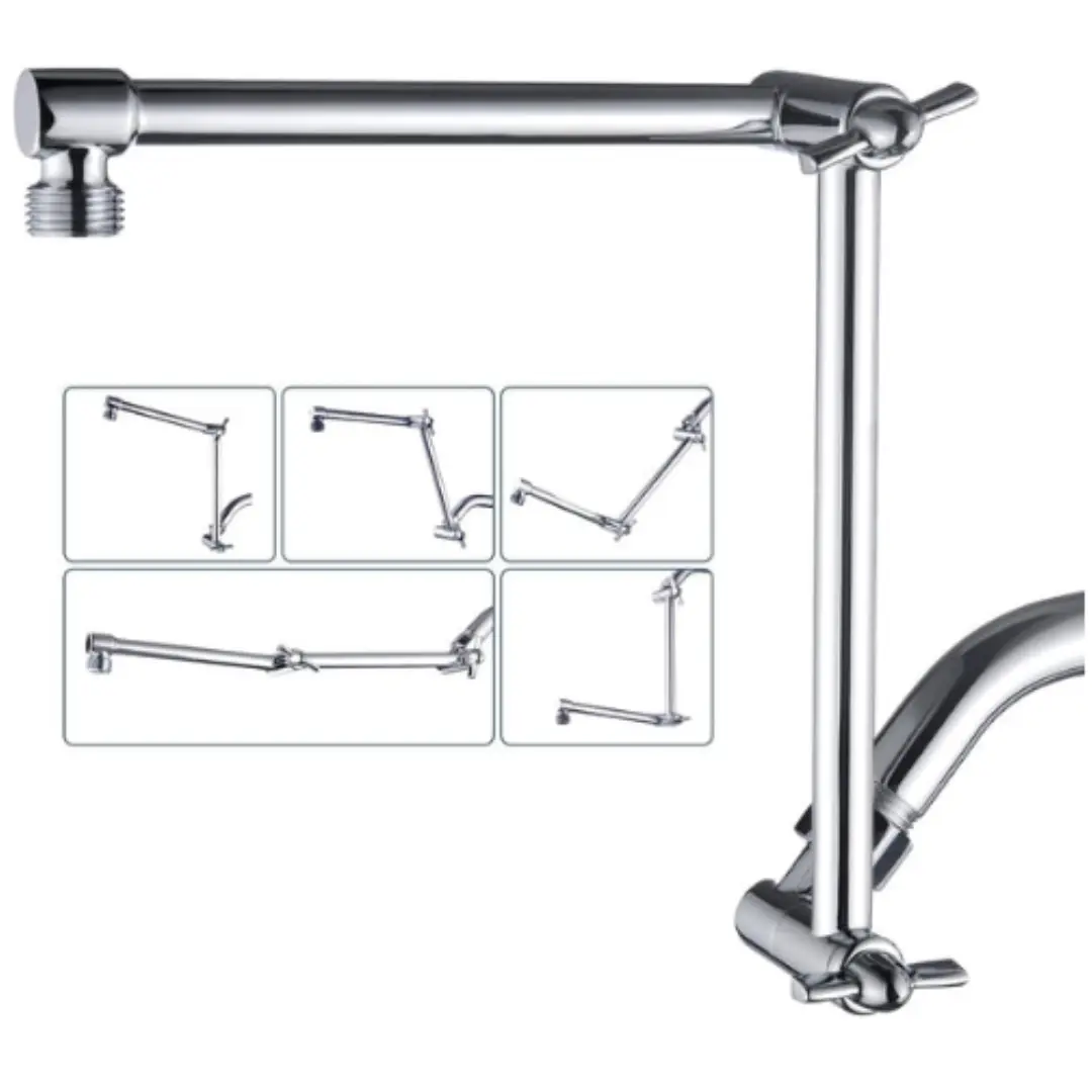 14 Inch Double Joint Shower Arm Extender for Rain and Handheld Shower Head, Height & Angle Adjustable