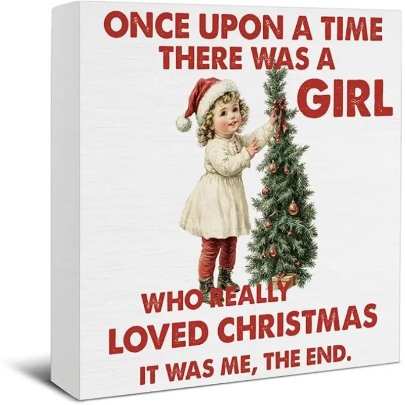 Retro Christmas Decor Women Girls Gifts, Just a Girl Who Loves Christmas Wooden Block Sign, Primitive Xmas Decor 5 X 5 Inches