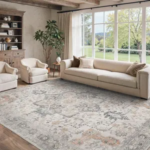 Vintage Area Rugs for Living Room, Non Slip Machine Washable Rugs, Low Pile Lightweight Print Large Rug for Bedroom, Dining Room, Home Office
