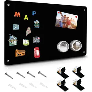 Black Magnetic Board17.5" x 11.4" Magnet Bulletin Board to Display Magnetic Notes Poetry Photos Suitable for Wall Refrigerator Cabinet etc Come with 4 Pcs Dual Lock Tape and Screws
