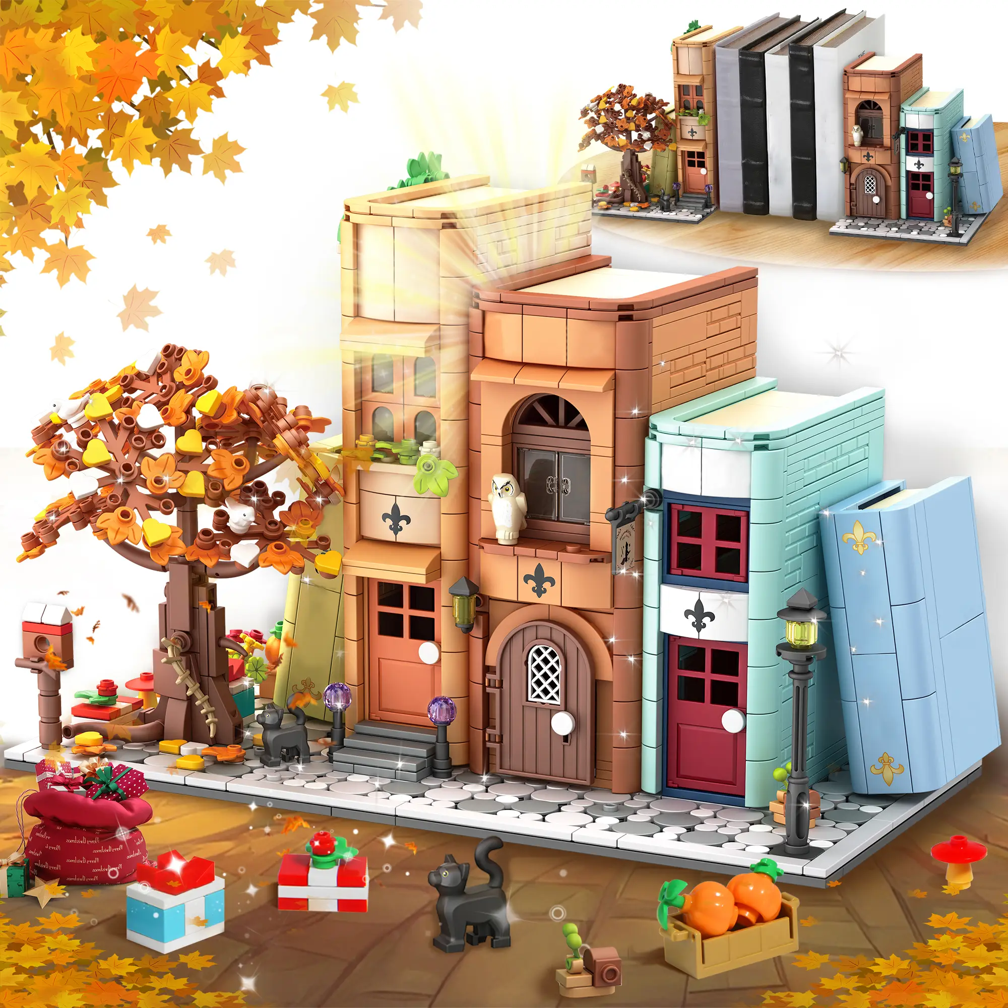 TOKMOC 1488 Pieces,Magic Bookends Building Block Set,For BookNook Building Bookshelf Insert Decoration,Bookcase Miniature House Model,Collecting Build