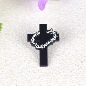 Crown Of Thorns Cross Enamel Pin, Jesus Lover Brooch Pin, Christian Faith-Inspired Badge, Religious Gift For Christian Catholic God Lover