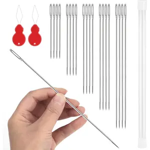 20 count Steel Large Eye Hand Long Sewing  Includes 2  Threaders for Quilting Supplies, 5 Sizes, for Leather, Carpet, Embroidery, Doll Repair Upholstery and Crafting Project