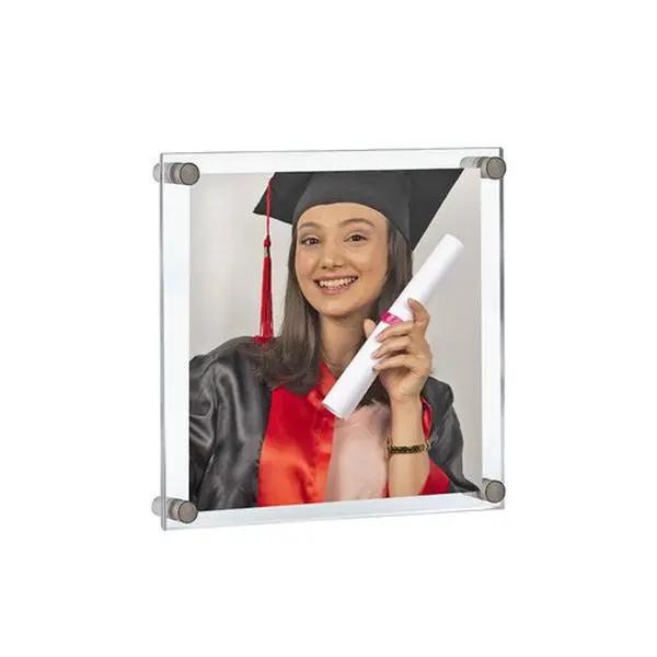 Azar Displays Floating Acrylic Wall Frame with Silver Stand Off Caps: 11" x 14" Graphic Size, Overall Frame Size: 15" x 18", Clear