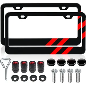 2 count Matte License Plate Frames for  Accessories Challenger Durango Universal Solid Rust-Proof Aluminum License Plate Cover Holder for Front and Rear  Tags (Red)