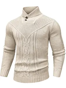 Men's Cable Knit High Neck Sweater, Regular Fit Long Sleeve Pullover, Winter Warm Jumper, Textured Knitwear, Classic Casual Top, everyday wear, trendy style, essential piece, must have item, wardrobe staple