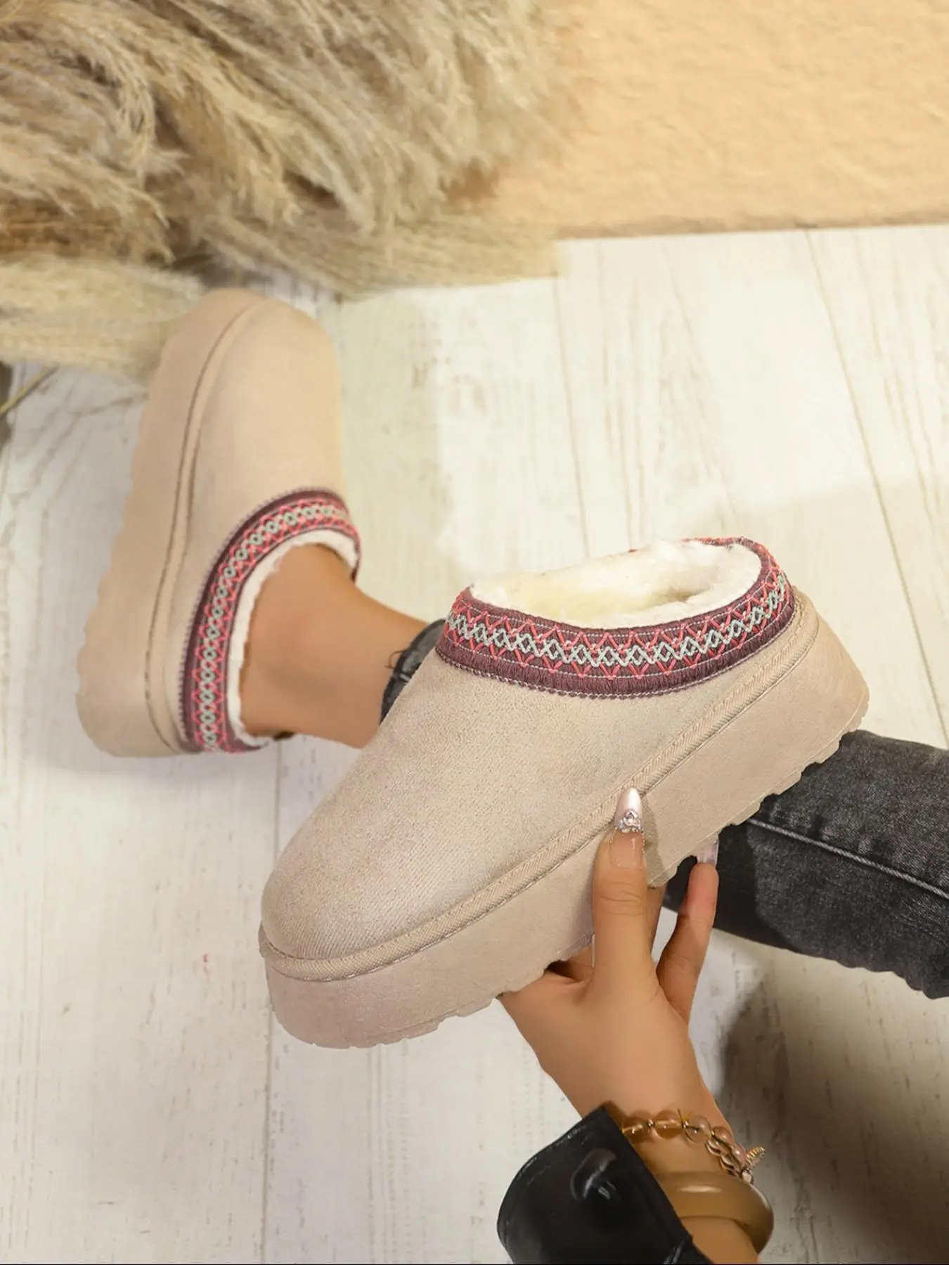 Women's Solid Color Plush Slippers, Casual Soft Comfortable Home Slippers, Warm Slippers for Indoor & Outdoor Use for Winter