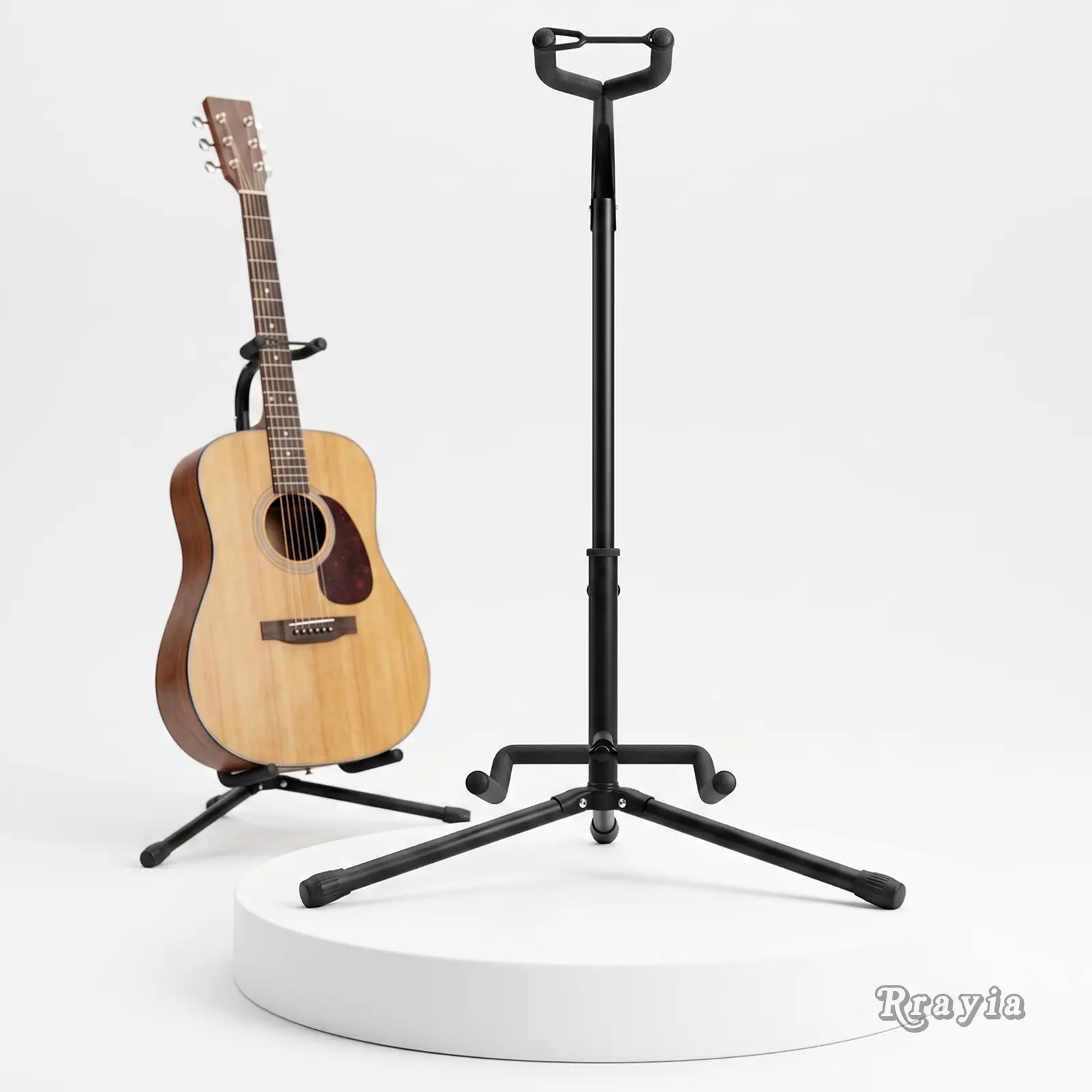 Black Adjustable Guitar Stand - Padded, Non-Slip, Portable Floor Display Holder for Acoustic, Electric, Classical Guitars and Basses