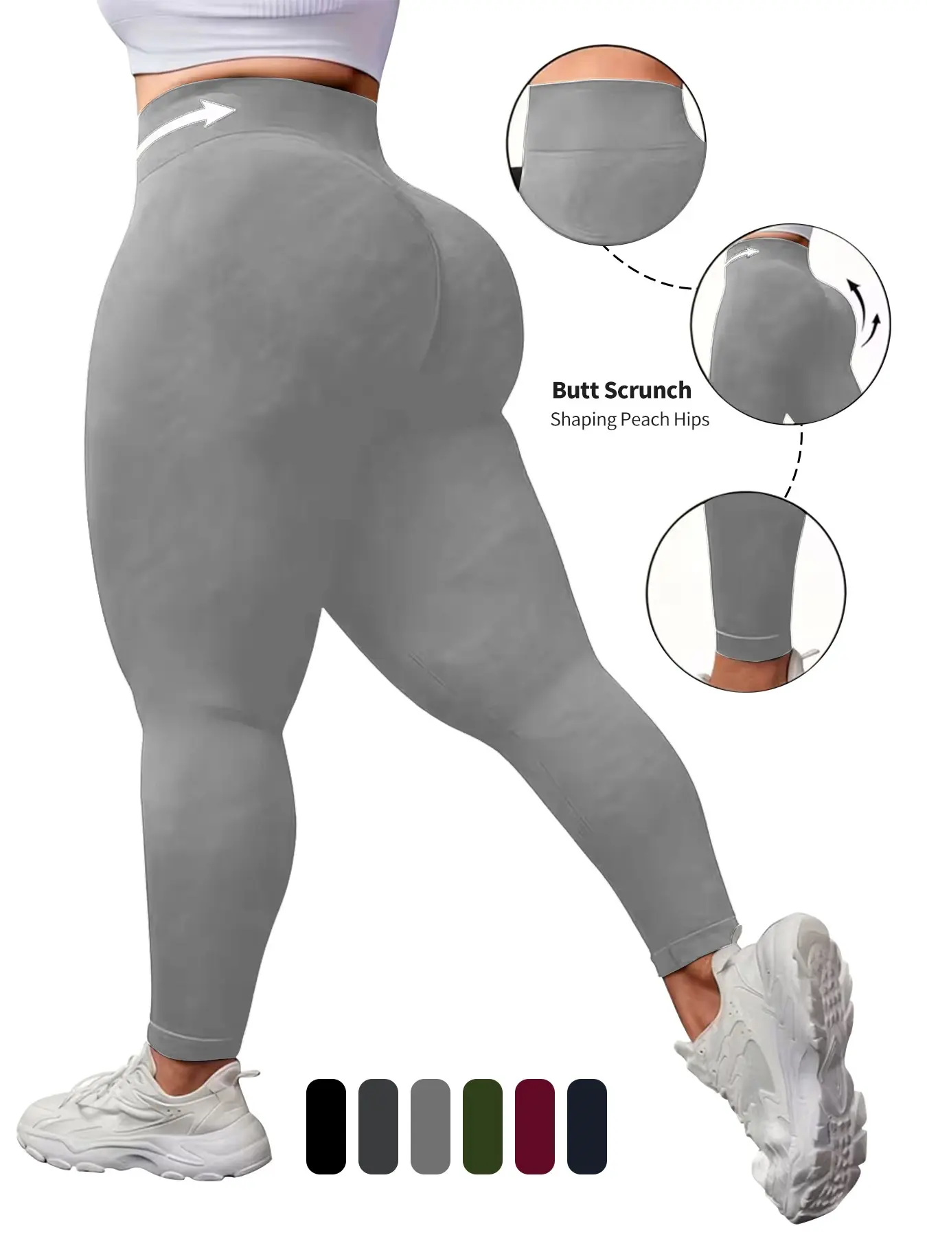 Plus Size High Waist Yoga Pants, 9-Inch Belly Control Tight Sportswear, Elastic Shaping Fitness Tights, Slimming Casual Workout Glute Enhancing Leggings
