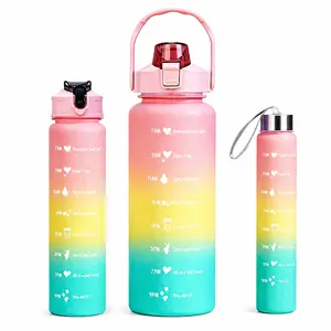 Motivational Water Bottle Set with Straw & Handle – BPA Free Leakproof Gradient Sports Water Bottles for Gym, School & Outdoor Usel