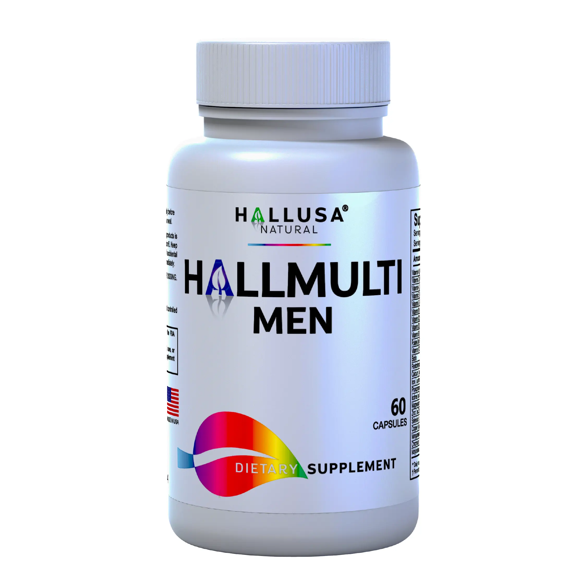 HALLUSA NATURAL HALLMULTI Men's Male Vitamins - 60 Tabs, Iron, Zinc, Magnesium, Antioxidant Complex, Immune Support, Energy Vitality, Brain Health, Gluten/Sugar/Dairy Free, US Made Nutrition Supplement
