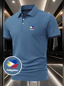 Men's Summer Short-Sleeve Polo Shirt - Philippines Flag Print Design, Minimalist & Stylish, Breathable & Comfortable, Suitable for Daily Wear, Sports & Fitness, Business Gatherings, A Must-Have Casual Shirt for Mature Men