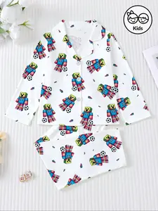 Anime Print Fire-Retardant Fabric Pajama Set, Cute Casual Long Sleeve Top & Elastic Pants, All Seasons Sleepwear