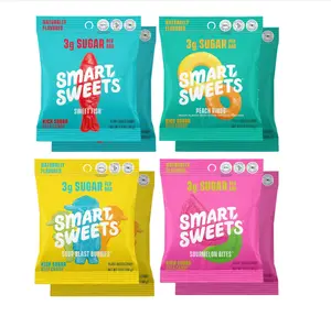 SmartSweets Variety Pack, Gluten Free Gummies, Plant Based Snacks for Adults & Kids, Chewy Candy, Low Sugar, Includes Sweet Fish, Sourmelon Bites, Peach Rings & Sour Blast Buddies, 50g Bags, 8 Pack