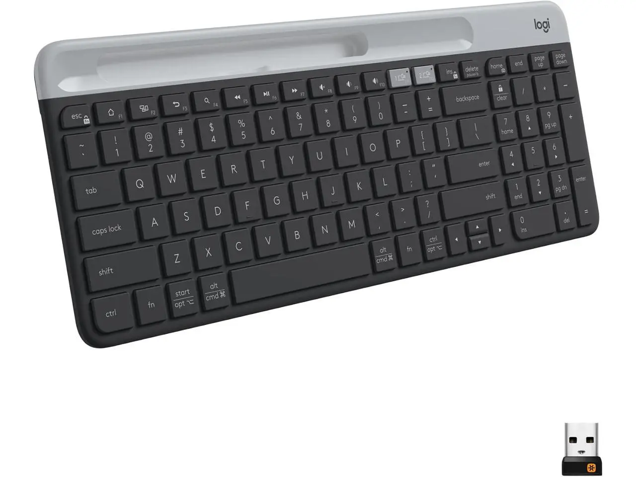 Logitech K585 Slim Wireless Keyboard, Bluetooth & 2.4GHz USB Receiver, Easy-Switch for Up to 3 Devices, Built-in Device Cradle, Quiet Scissor-Switch Keys, Numeric Keypad for Home Office, Graphite
