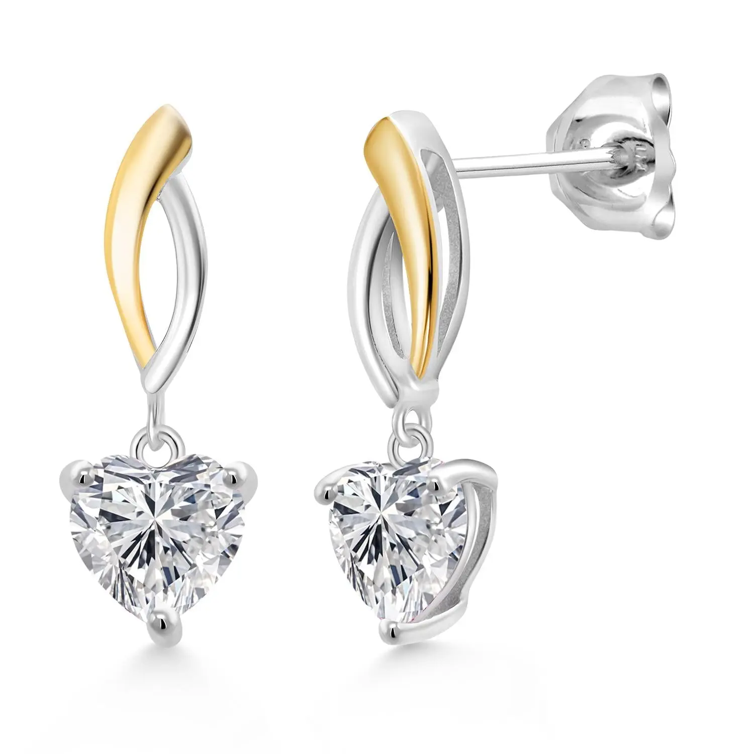 Gem Stone King Heart Shape 2 Ct 925 Sterling Silver and 10K Yellow Gold IGI Certified Lab Grown Diamond Dangle Earrings For Women | F-G Color | VS Clarity