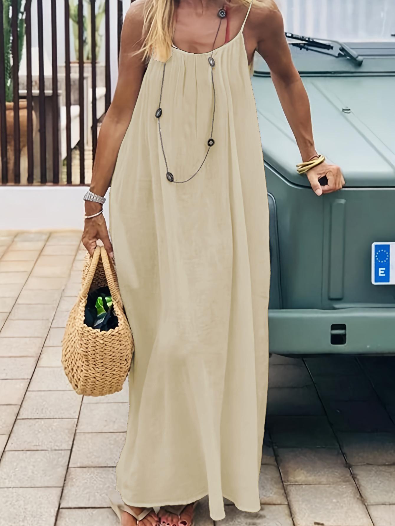 Women's Long Cami Slip Dress - Soft Stretchy Bodycon Lounge Dress - Sexy Solid Color Maxi Nightgown Backless