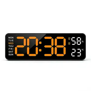 Digital Wall Clock Large Display, 9" LED Wall Clocks for Living Room Decor, Digital Clock with Temperature/DST/Auto-Dimming/Humidity/Snooze - 12/24H, Silent Digital Clocks for Seniors Kids