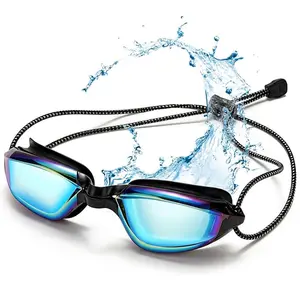 Aegend Silicone Leak Proof Goggles with Bungee Strap - Anti-Fog, Mirrored/Clear Lens UV Swimming Goggles for Adults, Swimming Accessories for Laps & Open Water