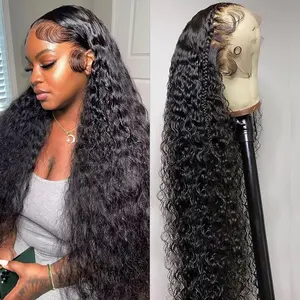 200 density 13x6 Water Wave Lace Front Wigs Human Hair Pre Plucked Glueless Wigs Human Hair Water Deep Cury HD Transparent 13x6 Full Lace Frontal Wigs Brazilian Virgin Hair Wigs Natural Black 28inch