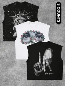 A men's 3-piece vest set featuring sequin detailing. The cropped, loose-fitting cut accentuates muscle definition, making it ideal for daily rotation. With its durable, vintage-style prints, it is the top choice for fashion enthusiasts.