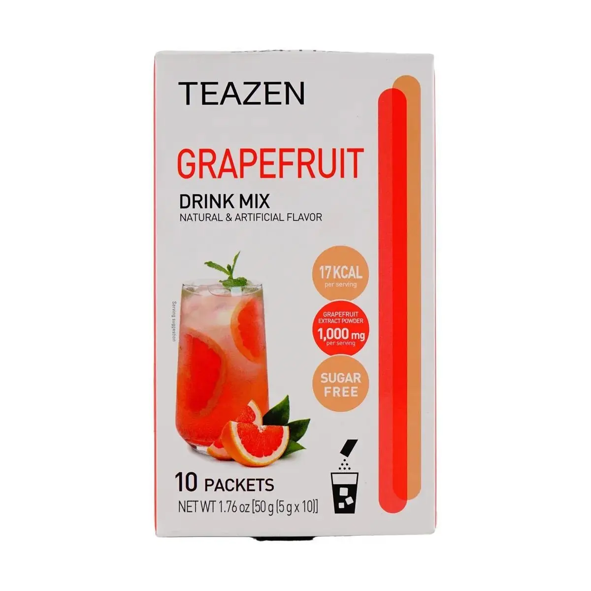 Teazen Korean Grapefruit Flavored Konjac Drink Mix - 10 Sticks, 50g | Low Calorie, Zero Sugar, Healthy Beverage