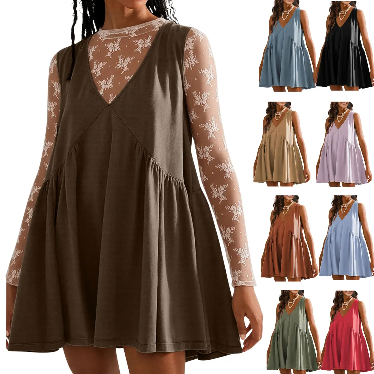 SCUSTY Women's V-Neck Tank Sundress Summer Sleeveless A-Line Mini Dress Casual Loose Dresses with Pockets SCUSTY Women's V-Neck Tank Sundress Summer Sleeveless A-Line Mini Dress Casual Loose Dresses with Pockets