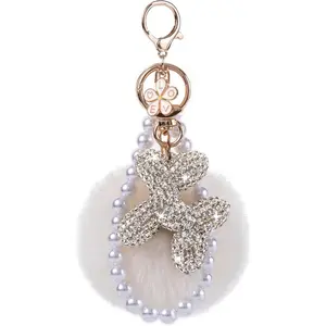 Cute keychains, Balloon Dog Bag Charms for Women, Purse Charms, Pearl Keychain Wristlet, Shiny Rhinestone Key Chain