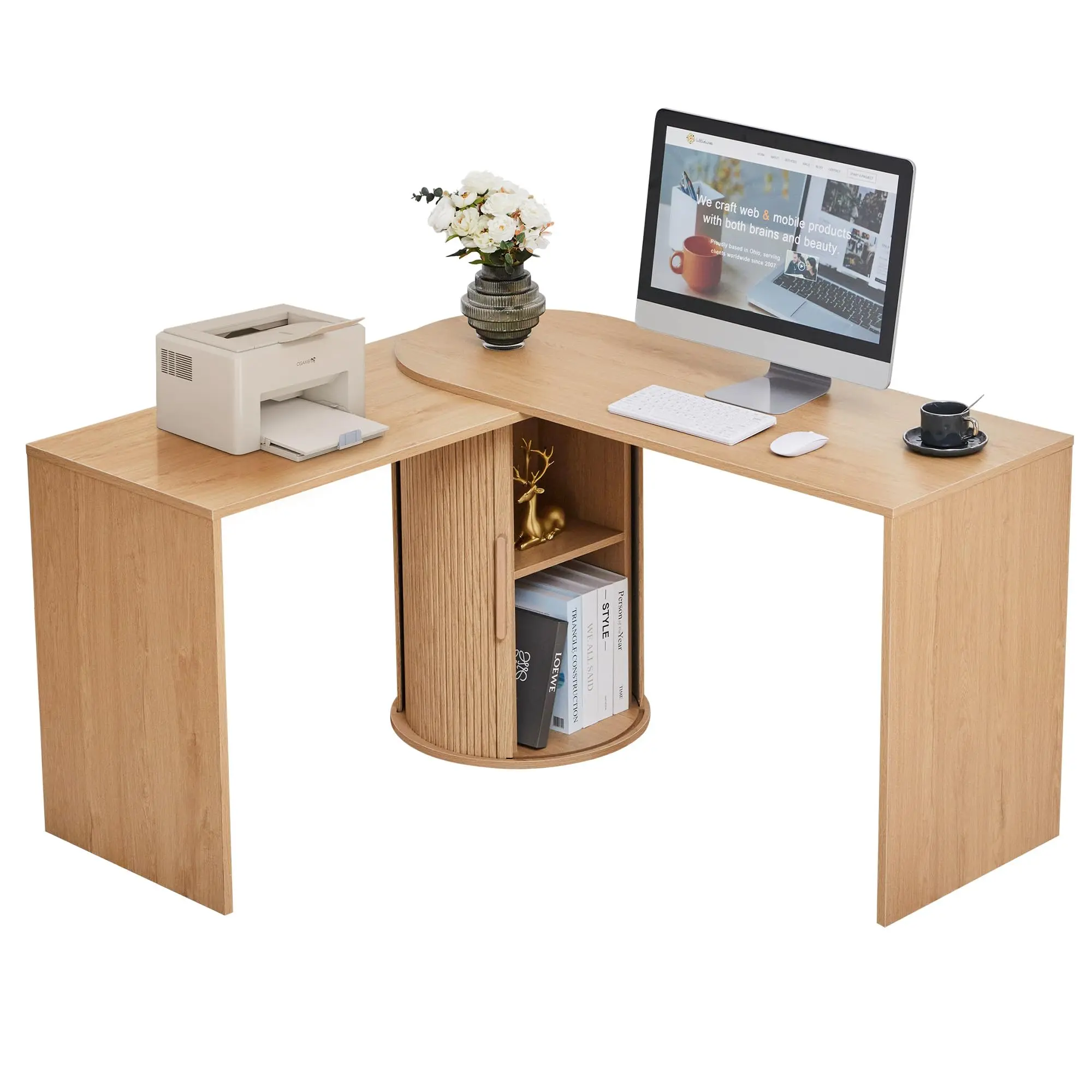 Giratree 51" Modern Computer PC Desk L Shaped Swivel Executive Desk with Sliding Storage Giratree 51" Modern Computer PC Desk L Shaped Swivel Executive Desk with Sliding Storage