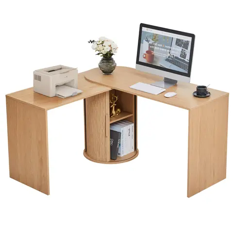 Giratree 51" Modern Computer PC Desk L Shaped Swivel Executive Desk with Sliding Storage
