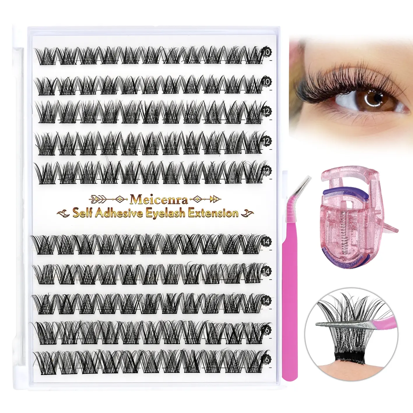 Self Adhesive Eyelashes Cluster, Eyelash Extensions, Beauty Eyelash Clusters, 1 Set Mixed Length Individual False Eyelashes, Eyelash Falsies with Tweezers, Individual Lashes Clusters, Eye Makeup Enhancement Tool for Women & Girls