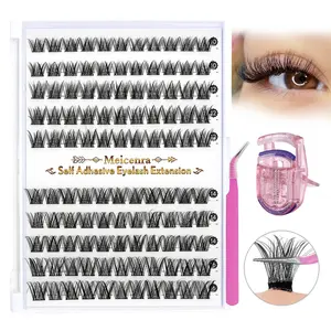 Self Adhesive Eyelashes Cluster, DIY Eyelash Extensions, 1 Set Mixed Length Individual False Eyelashes with Tweezers, Eye Makeup Enhancement Tool for Women & Girls