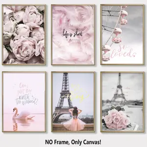 6-Piece Framed Canvas Poster Set, Floral Art Prints, Floral Theme, Romantic Healing Wall Decor, Modern Home Decoration for Living Room & Bedroom