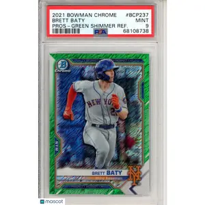 2021 Bowman Chrome Prospects Brett Baty Green Shimmer Refractor /99 PSA 9 Mets