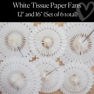 White Tissue Paper Fans Set of 6 | Bulletin Board Decor | Classroom Wall Decor