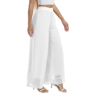Women's Summer Boho Chiffon Wide Leg Palazzo Pants Beach Vacation Floral  Party Wedding Dinner Nightout High Elastic Waist Casual Flowy Pants Trousers